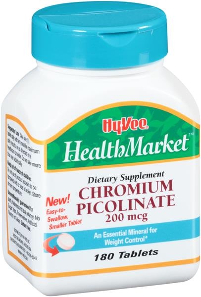 slide 1 of 1, Hy-Vee HealthMarket Chromium Picolinate Dietary Supplement 200Mcg Tablets, 180 ct