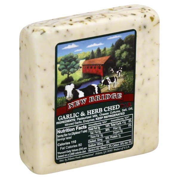 slide 1 of 1, New Bridge Garlic Herb Cheddar Square Cut Cheese, per lb