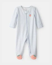 Carter's Baby Girl Peach Gingham 2-Way Zip 100% Cotton Sleep & Play Pajama - Blue 9M