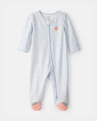 Carter's Baby Girl Peach Gingham 2-Way Zip 100% Cotton Sleep & Play Pajama - Blue 9M