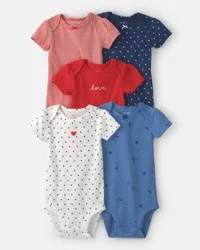 Carter's Baby Girl 5-Pack Beach Multipack Bodysuits - Red/White/Blue - 24M