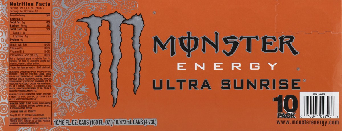 slide 2 of 6, Monster Energy, Ultra Sunrise - 10 ct; 16 fl oz, 10 ct; 16 fl oz