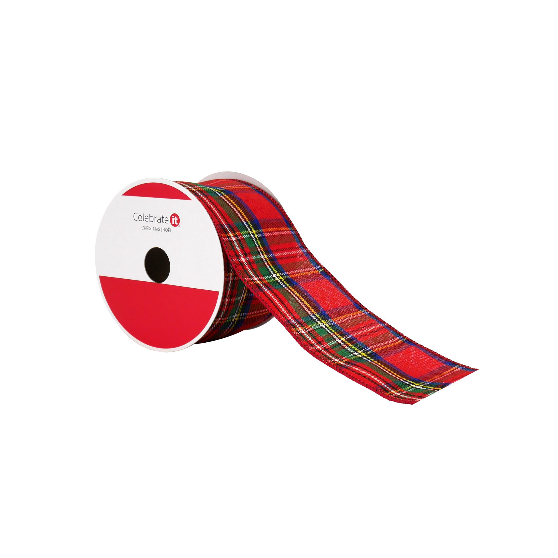 slide 2 of 3, 2.5" X 20ft. Red Tartan Wired Ribbon By Celebrate It, 2.5 in x 20 ft