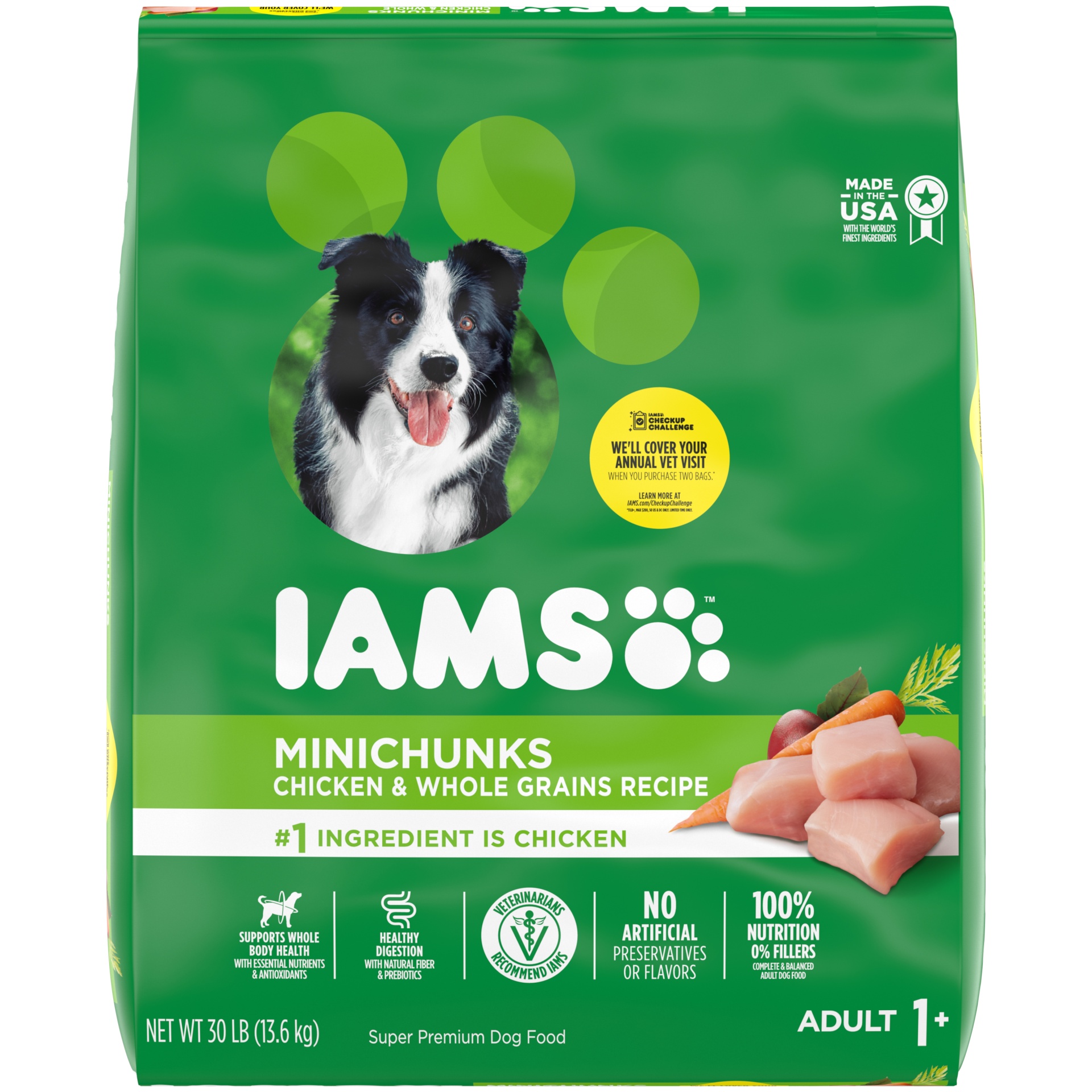 slide 1 of 7, IAMS Adult Minichunks Small Kibble High Protein Dry Dog Food with Real Chicken, 30 Lb