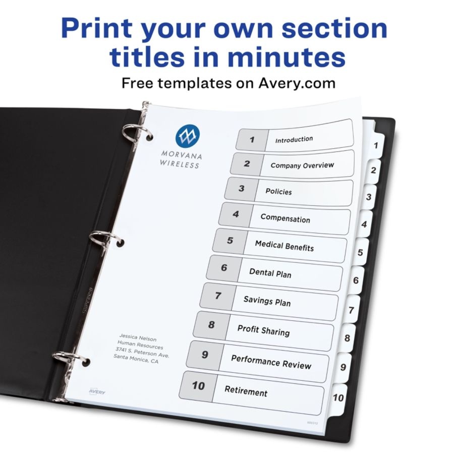 slide 8 of 9, Avery Ready Index 20% Recycled Table Of Contents Dividers, 1-10 Tabs, Black/White, 1 ct