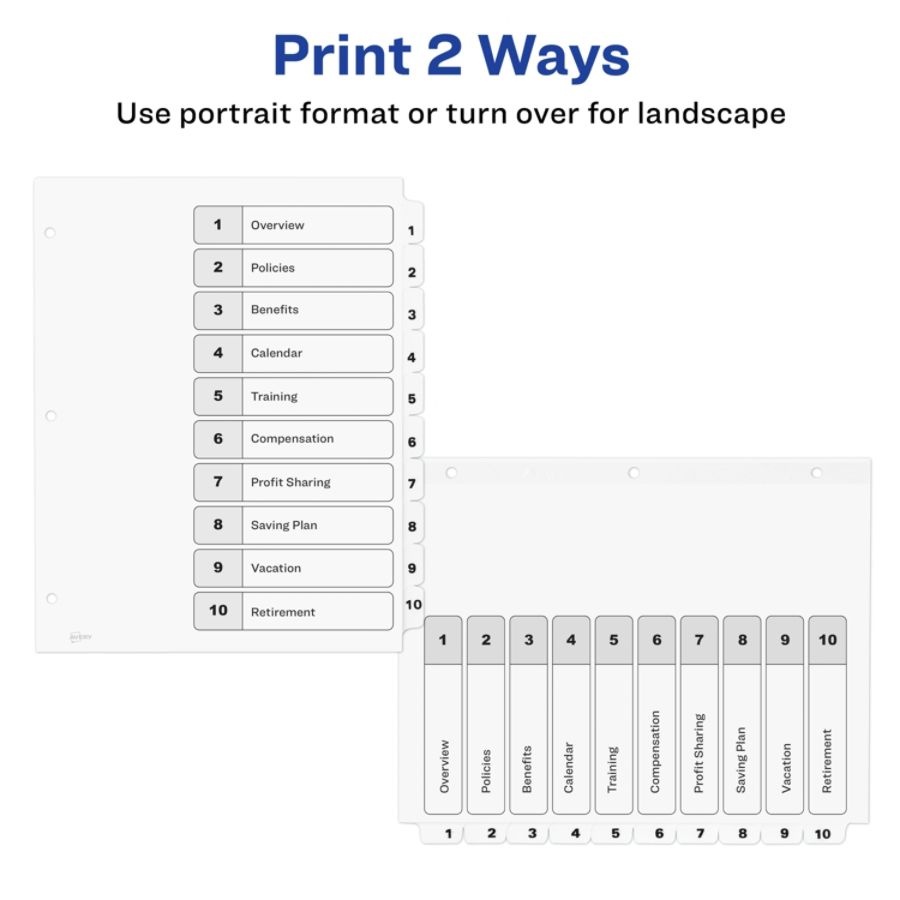 slide 5 of 9, Avery Ready Index 20% Recycled Table Of Contents Dividers, 1-10 Tabs, Black/White, 1 ct