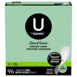 U by Kotex Clean & Secure Panty Liners, Light Absorbency, Long Length, 96 Count