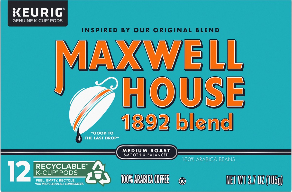 slide 10 of 12, Maxwell House 1892 Blend Medium Roast Coffee K-Cup Pods, 12 count Box, 3.7 oz