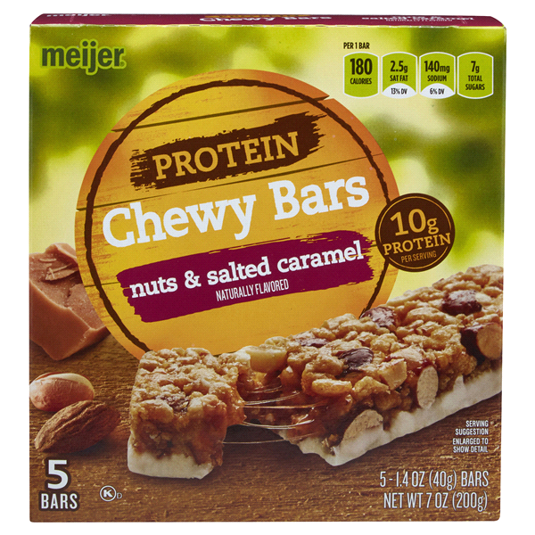 slide 1 of 1, Meijer Nuts & Salted Caramel Chewy Protein Bars, 5 ct