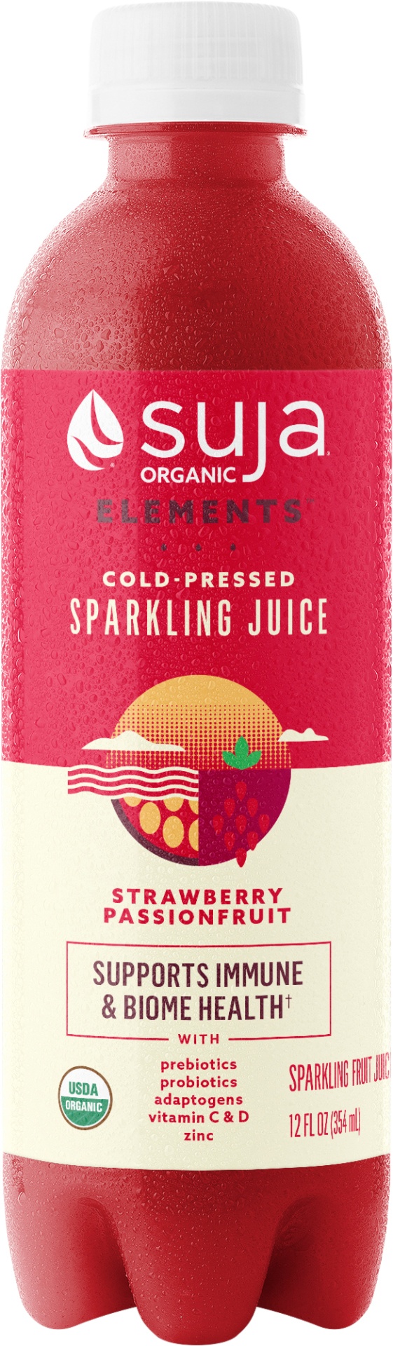 slide 1 of 2, Suja Organic Elements Cold-Pressed Strawberry Passionfruit Sparkling Juice, 12 fl oz