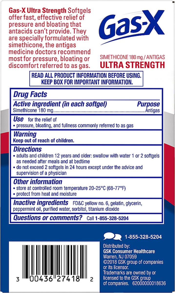 slide 3 of 9, Gas-X Ultra Strength Gas Relief Softgels with Simethicone 180 mg - 18 Count, 18 ct