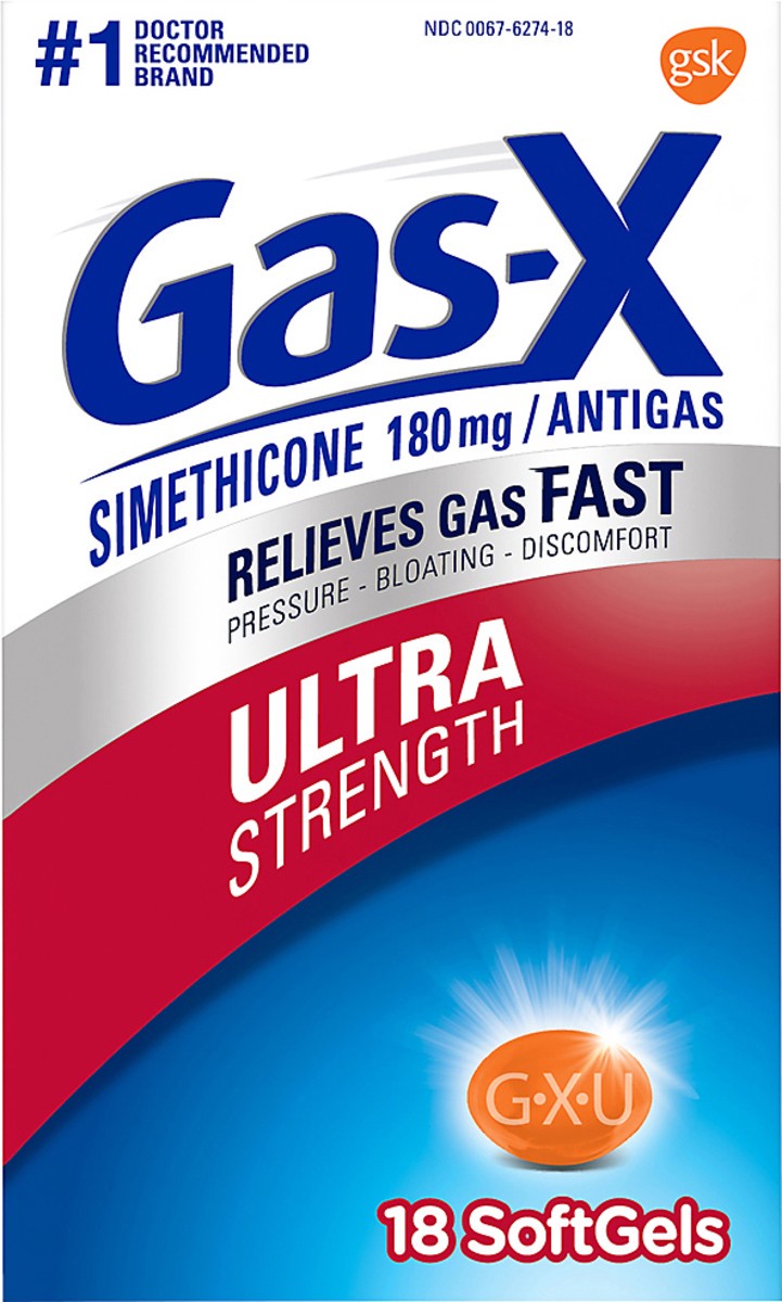 slide 4 of 9, Gas-X Ultra Strength Gas Relief Softgels with Simethicone 180 mg - 18 Count, 18 ct