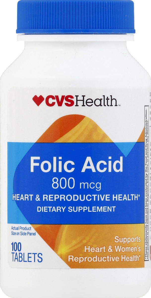 slide 1 of 2, CVS Health Folic Acid Tablets 800mcg, 100 ct