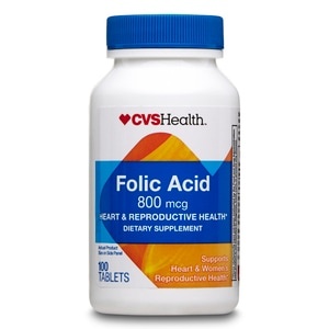 slide 1 of 1, CVS Health Folic Acid Tablets 800mcg, 100 ct