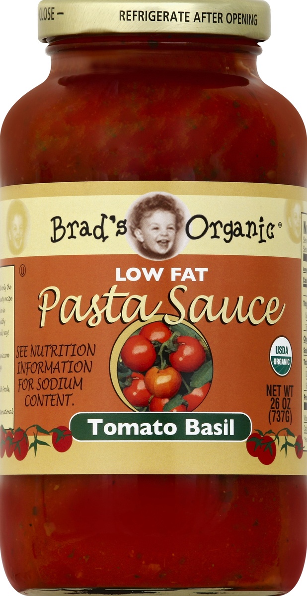 slide 2 of 2, Brad's Organic Low Fat Tomato Basil Pasta Sauce, 26 oz