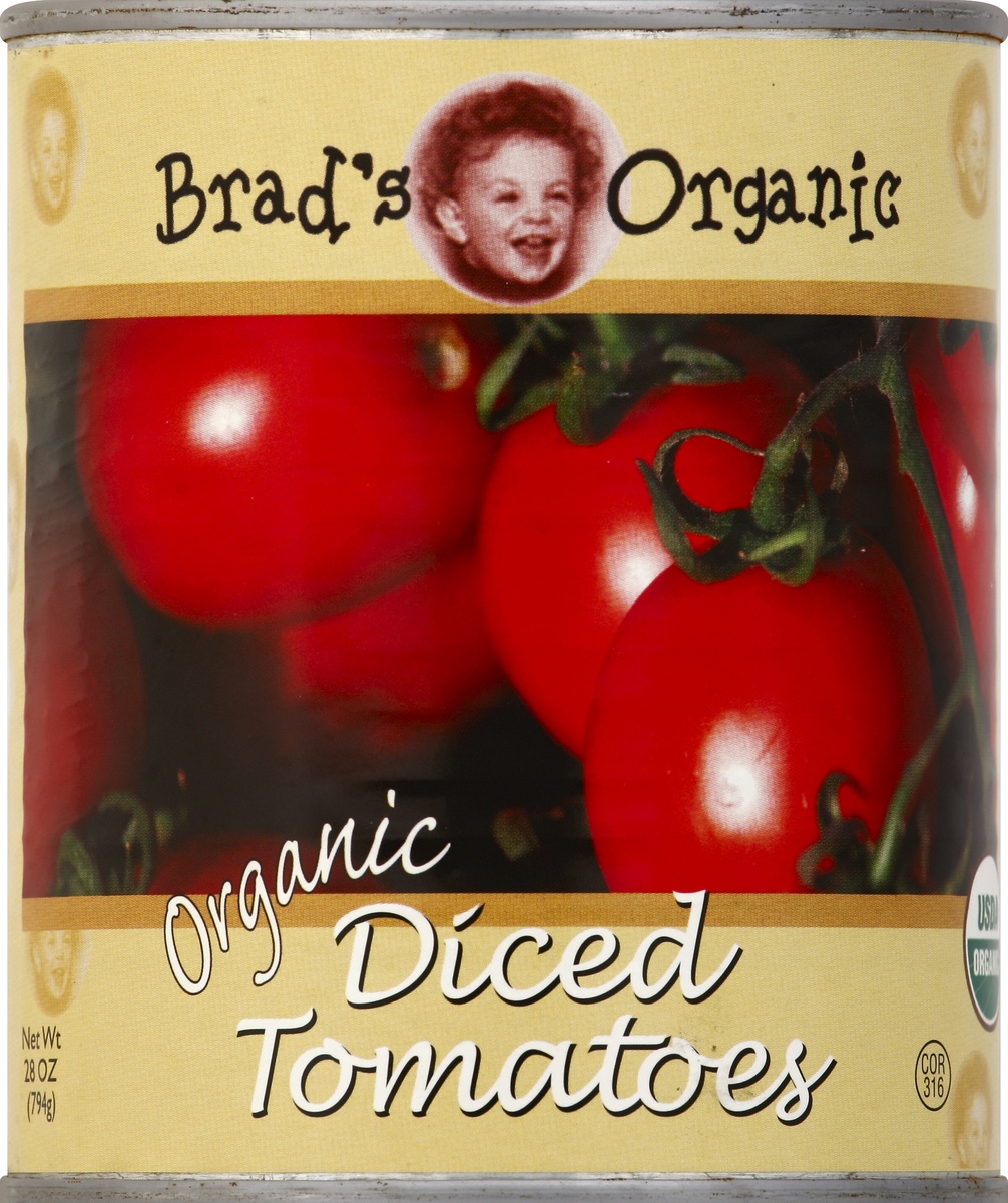 slide 2 of 2, Brad's Organic Diced Tomatoes, 28 oz