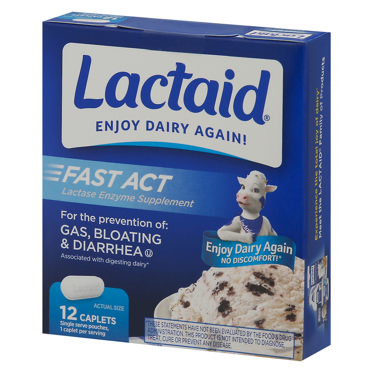 slide 6 of 9, Lactaid Fast Act Lactose Intolerance Relief Caplets with Lactase Enzyme to Prevent Gas, Bloating & Diarrhea Due to Lactose Sensitivity, Ideal for Travel & On-the-Go, 12 Packs of 1-count, 12 ct