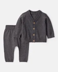 Carter's Baby Boy 2-Piece Cotton Long-Sleeve Cardigan & Pant Set - Grey Grey 3M