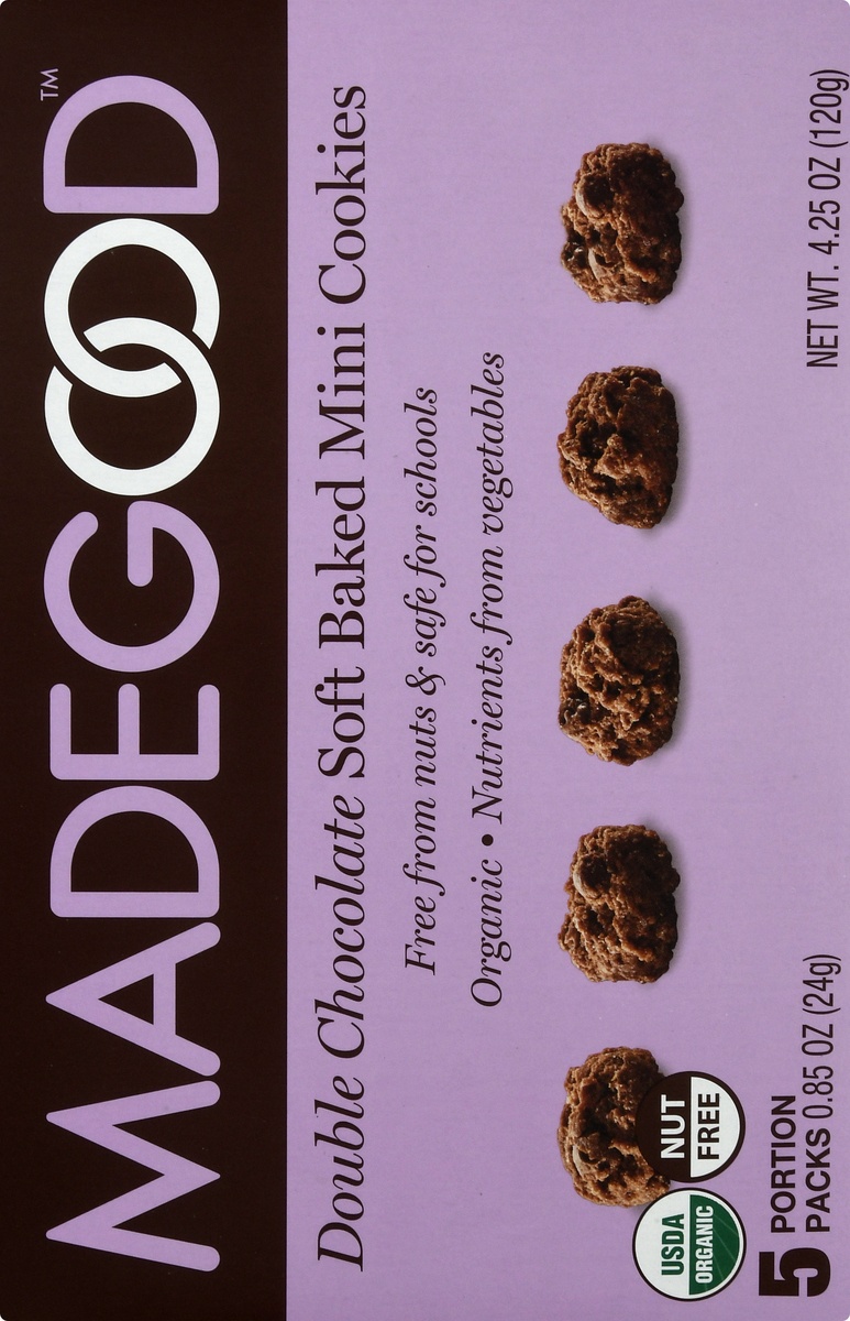 slide 10 of 10, MadeGood Soft Baked Double Chocolate Mini Cookies 5 - 0.85 oz Packs, 5 ct