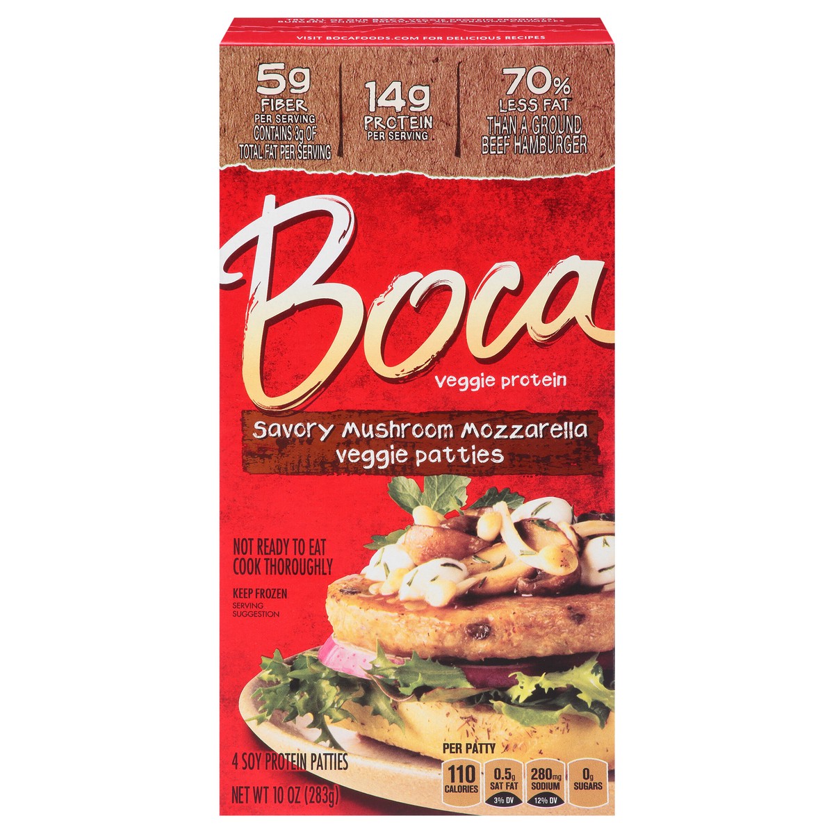 slide 12 of 14, BOCA Mushroom Mozzarella Veggie Patties, 4 ct - 10.0 oz Box, 10 oz