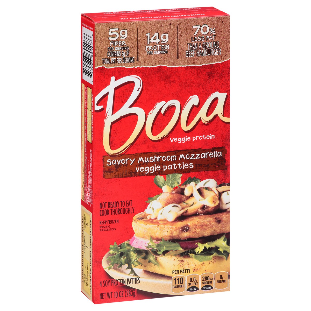 slide 13 of 14, BOCA Mushroom Mozzarella Veggie Patties, 4 ct - 10.0 oz Box, 10 oz