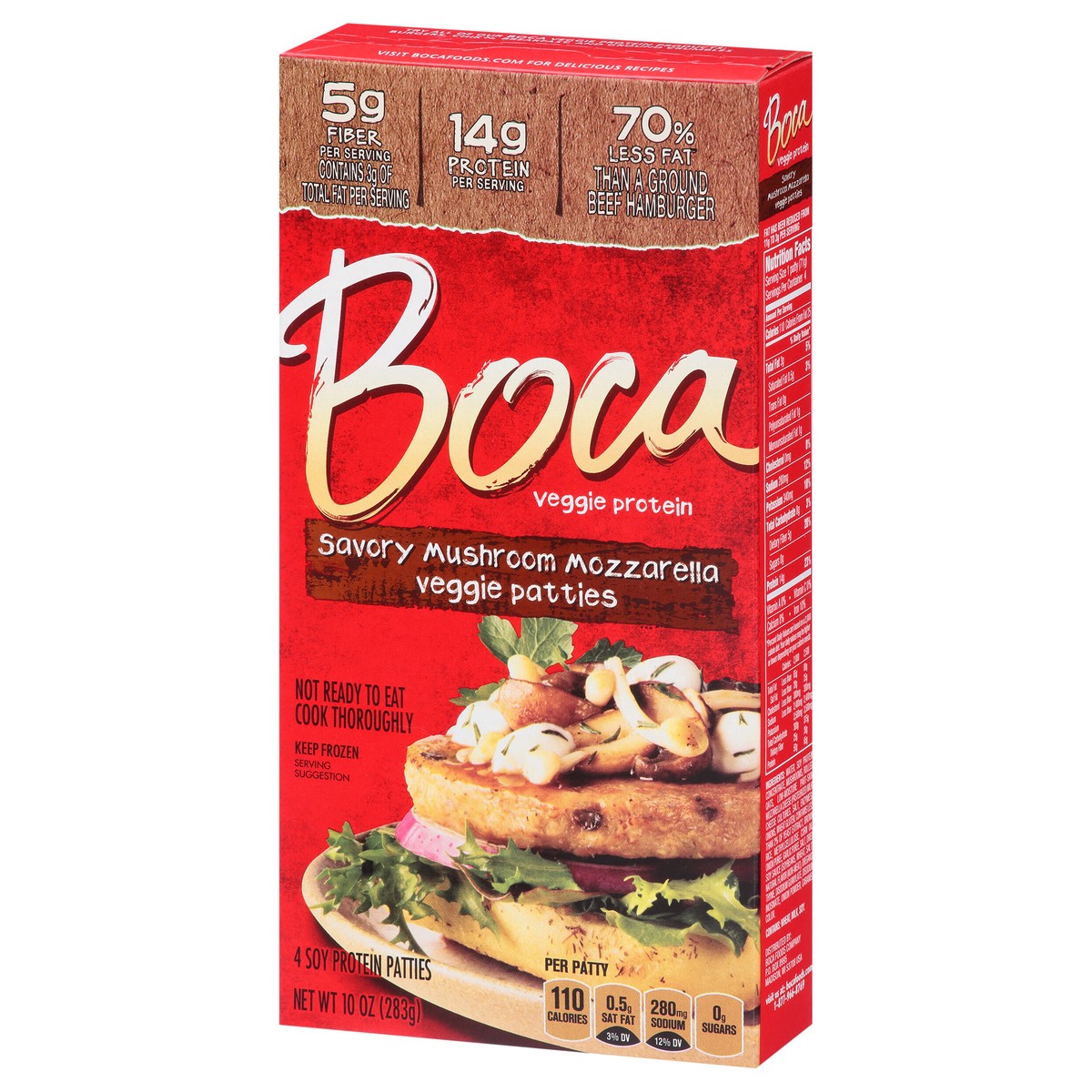 slide 9 of 14, BOCA Mushroom Mozzarella Veggie Patties, 4 ct - 10.0 oz Box, 10 oz