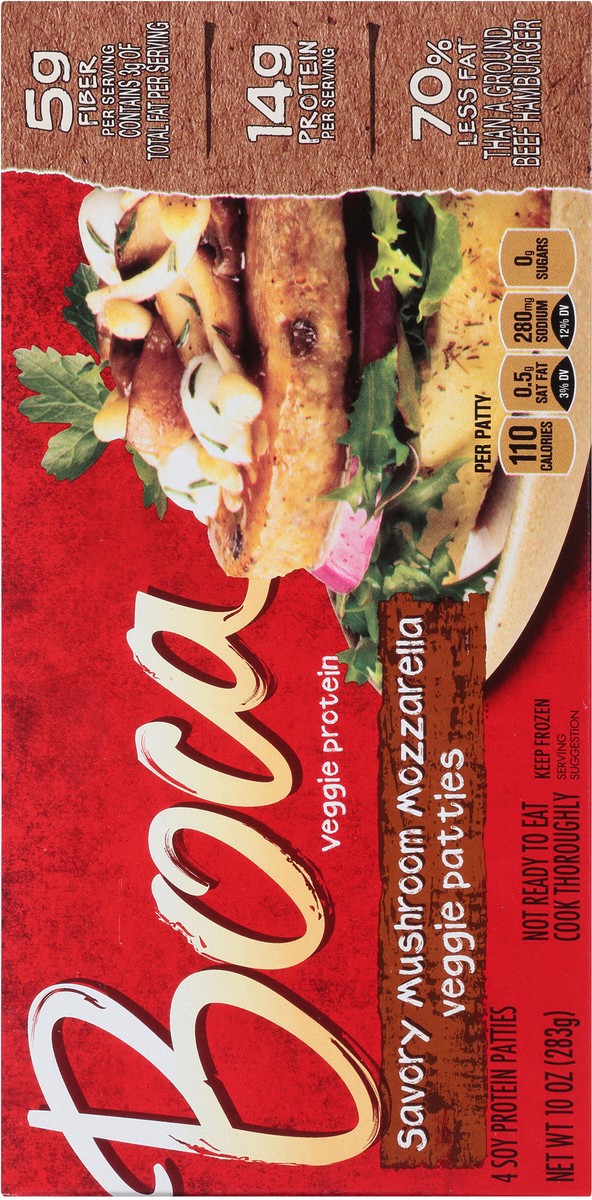 slide 10 of 14, BOCA Mushroom Mozzarella Veggie Patties, 4 ct - 10.0 oz Box, 10 oz