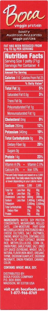 slide 11 of 14, BOCA Mushroom Mozzarella Veggie Patties, 4 ct - 10.0 oz Box, 10 oz