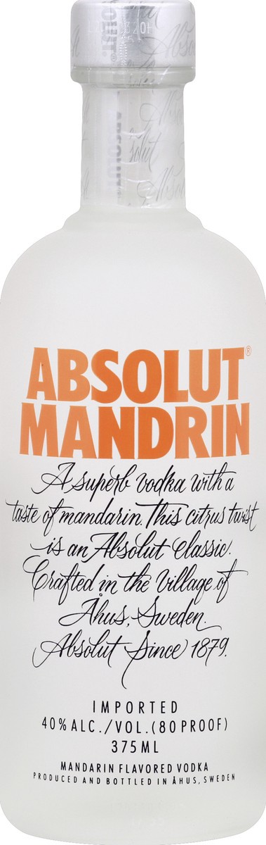 slide 1 of 10, Absolut Mandrin Flavored Vodka, 375 mL Bottle, 40% ABV, 375 ml