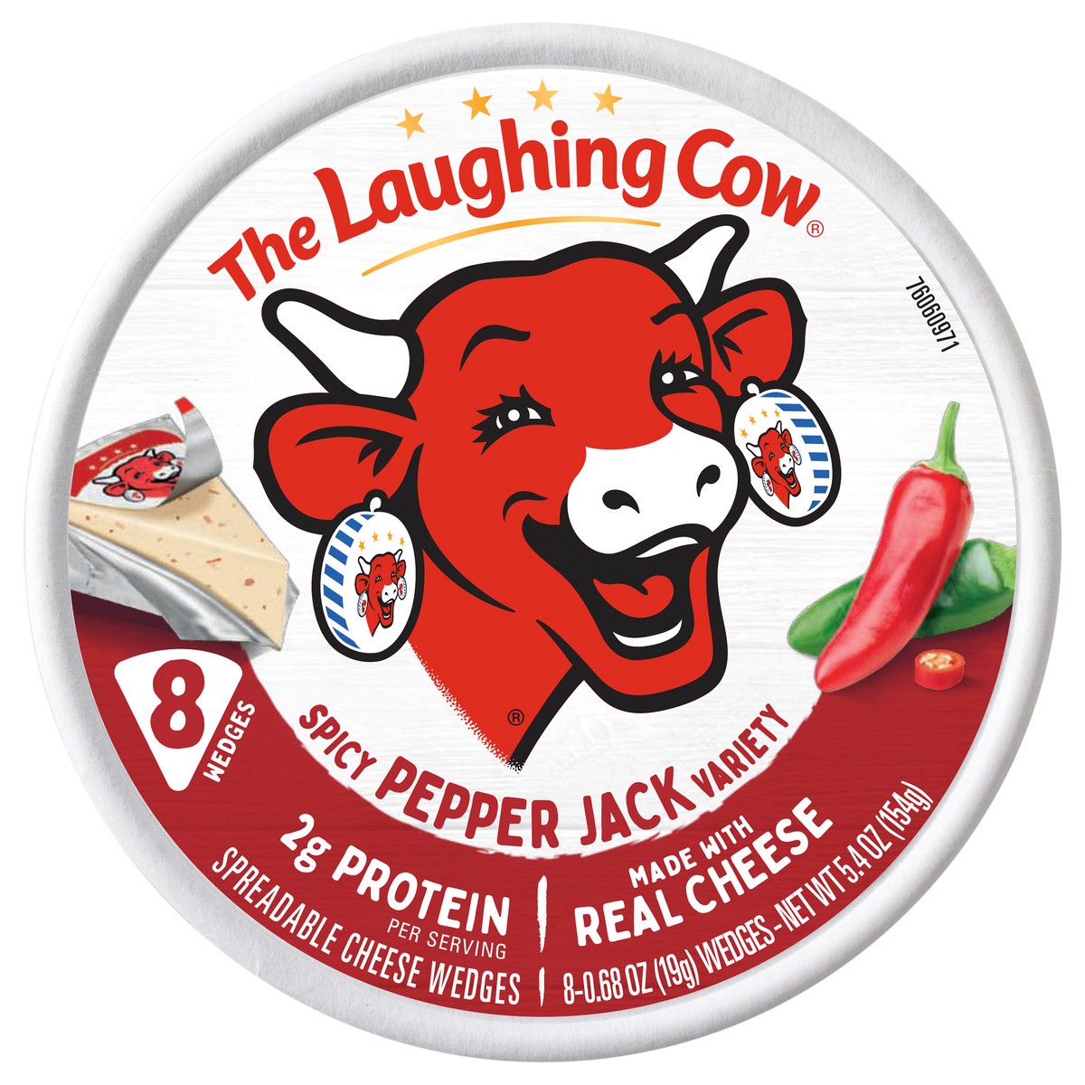 slide 1 of 3, The Laughing Cow Creamy Spicy Pepper Jack Spreadable Cheese Wedges, 8 pack (5.4 oz), 8 ct