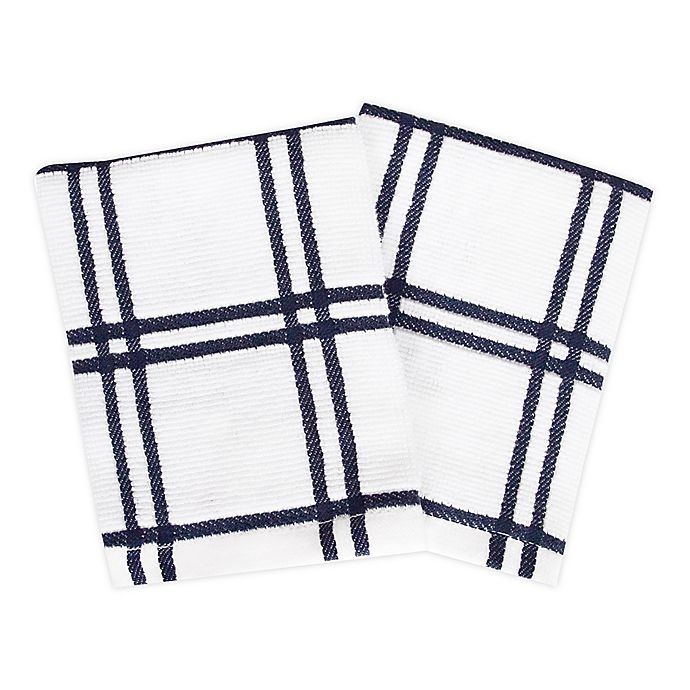 slide 1 of 3, KitchenSmart Colors Plaid Dish Cloths - Navy, 2 ct