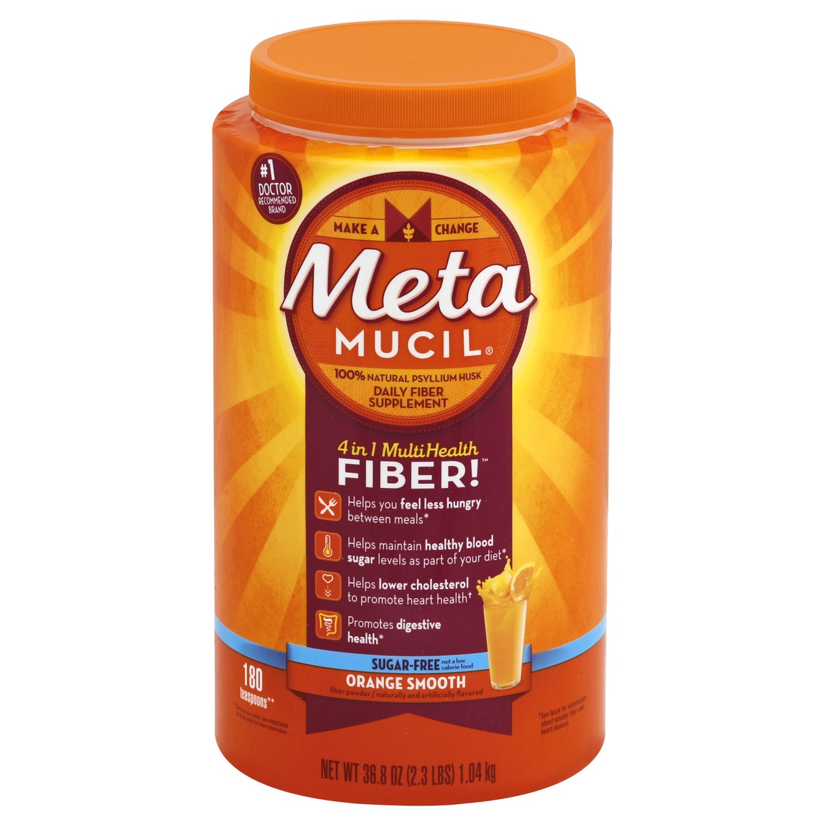 slide 1 of 1, Metamucil Psyllium Fiber Supplement Sugar Free Powder - Orange Smooth - 36.80oz, 36.8 oz