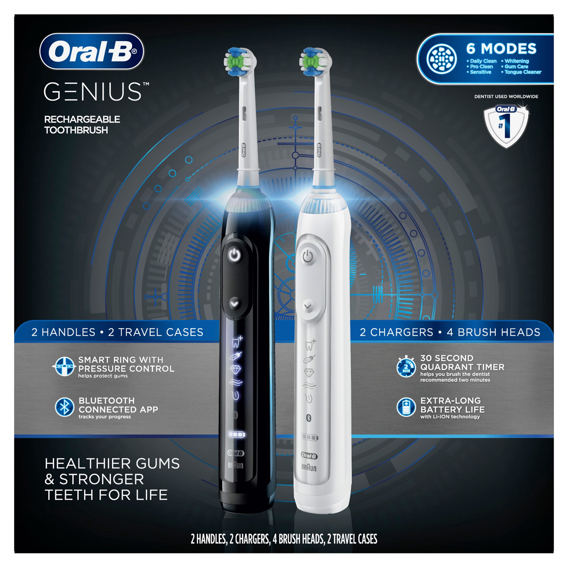 slide 2 of 5, Oral-B Genius Rechargeable Toothbrush, 2 ct