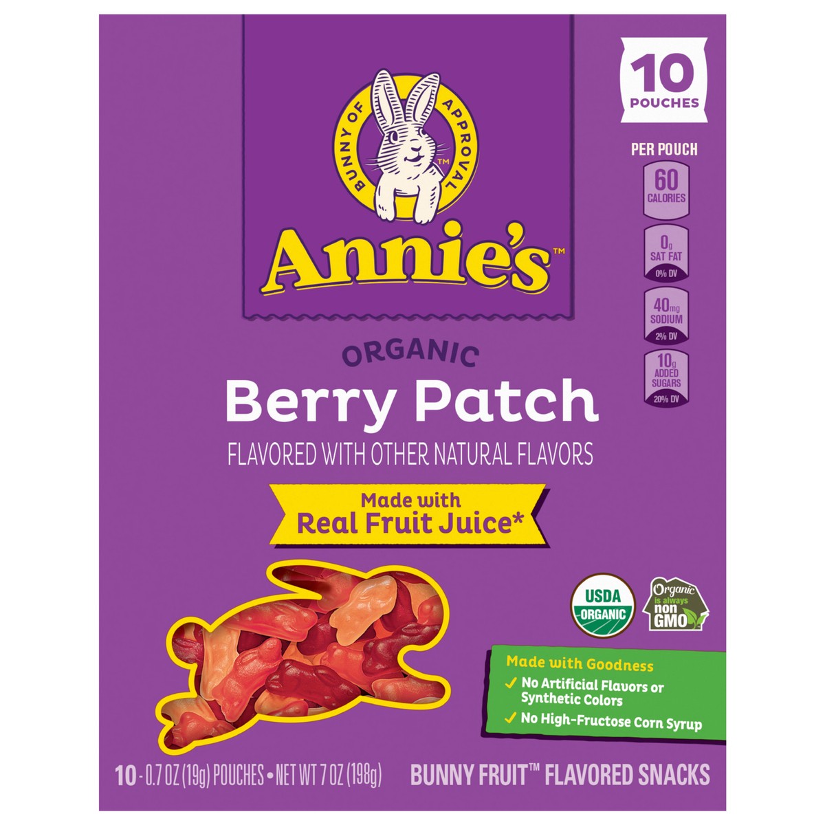 slide 1 of 9, Annie's Organic Berry Patch Bunny Fruit Flavored Snacks, Gluten Free, 10 Pouches, 7 oz, 10 ct