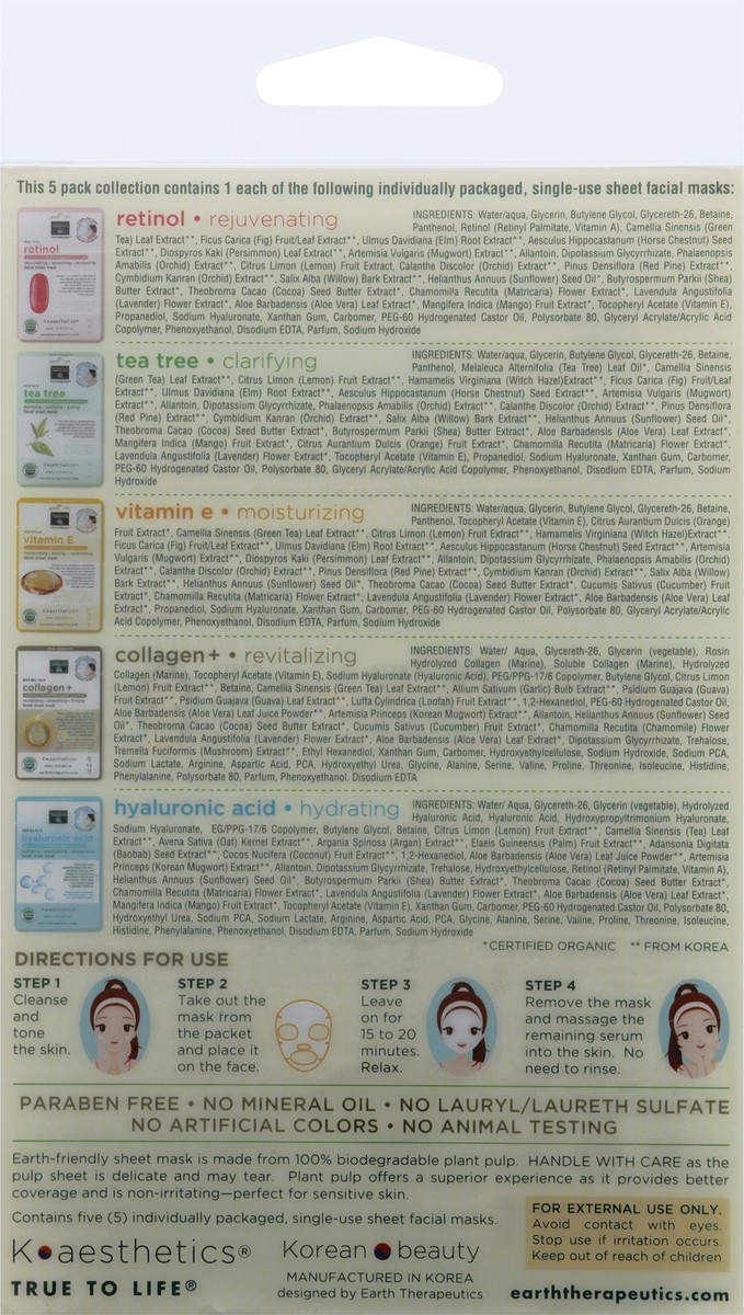 slide 4 of 9, Earth Therapeutics 5 Pack Organic Collection Essential Beauty Masks 1 ea, 1 ct