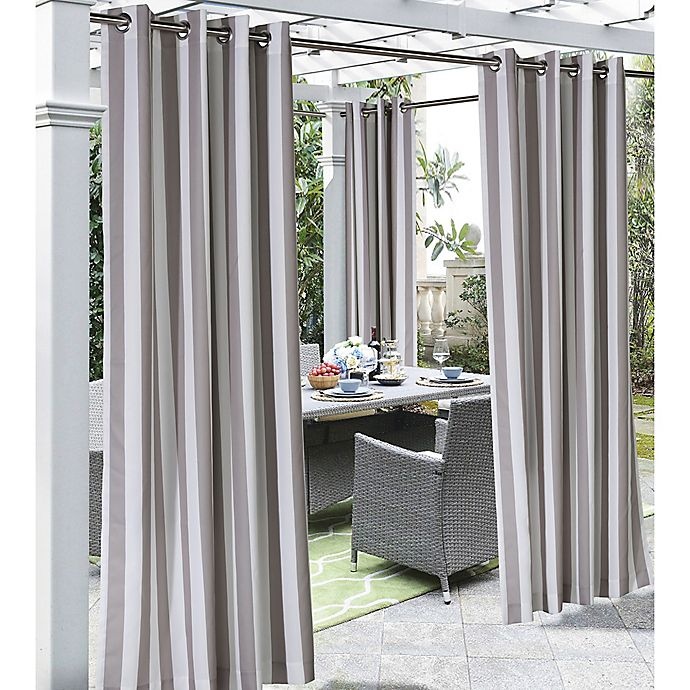 slide 1 of 3, Commonwealth Home Fashions Coastal Stripe Indoor/Outdoor Window Curtain Panel - Taupe (Single), 108 in