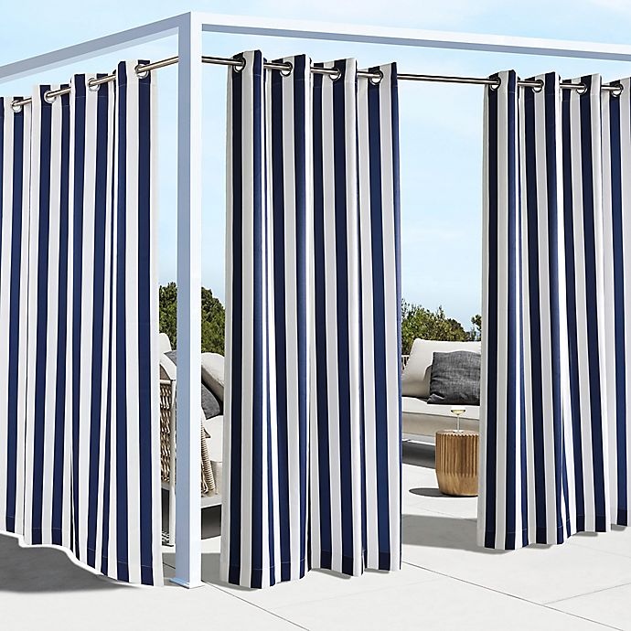 slide 2 of 4, Commonwealth Home Fashions Coastal Stripe Indoor/Outdoor Window Curtain Panel - Navy, 108 in