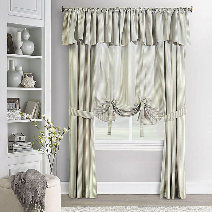 slide 6 of 6, Commonwealth Home Fashions Ticking Stripe 84-Inch Window Curtain - Sage, 2 ct; 84 in