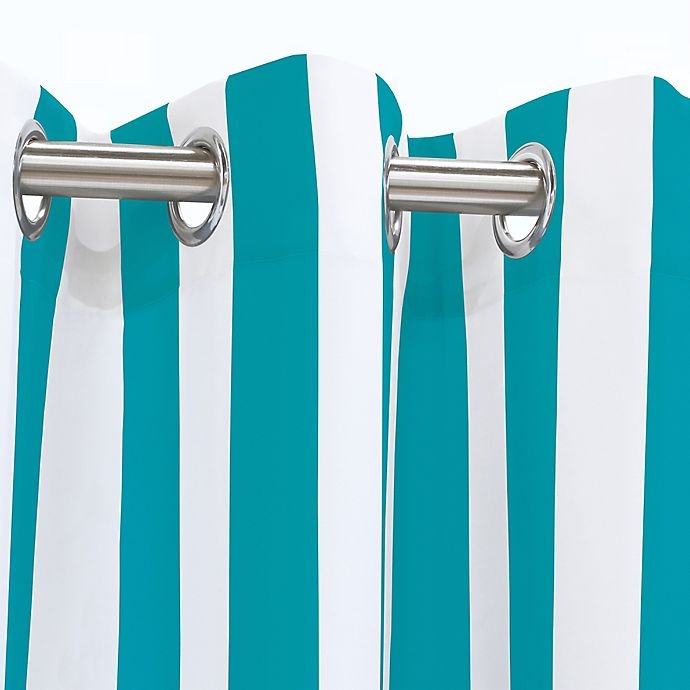 slide 2 of 4, Commonwealth Home Fashions Coastal Stripe Grommet Indoor/Outdoor Window Curtain Panel - Aqua, 96 in