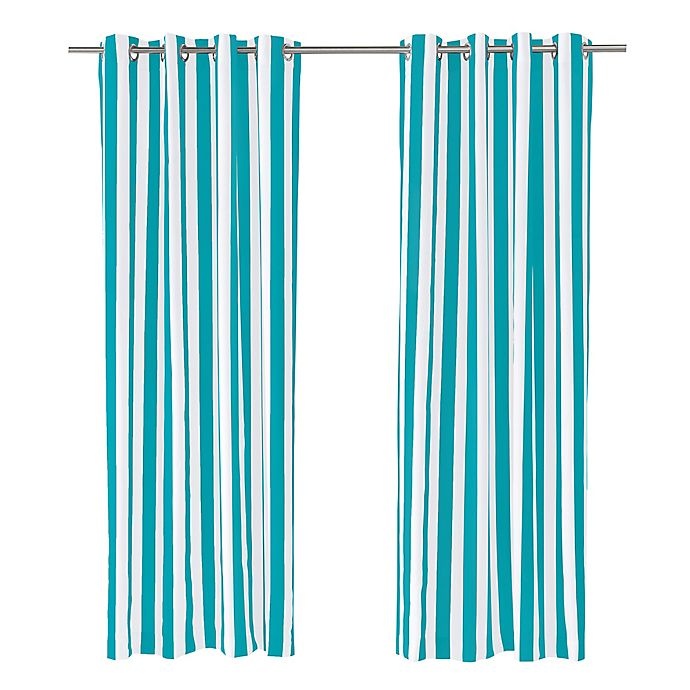 slide 4 of 4, Commonwealth Home Fashions Coastal Stripe Grommet Indoor/Outdoor Window Curtain Panel - Aqua, 96 in