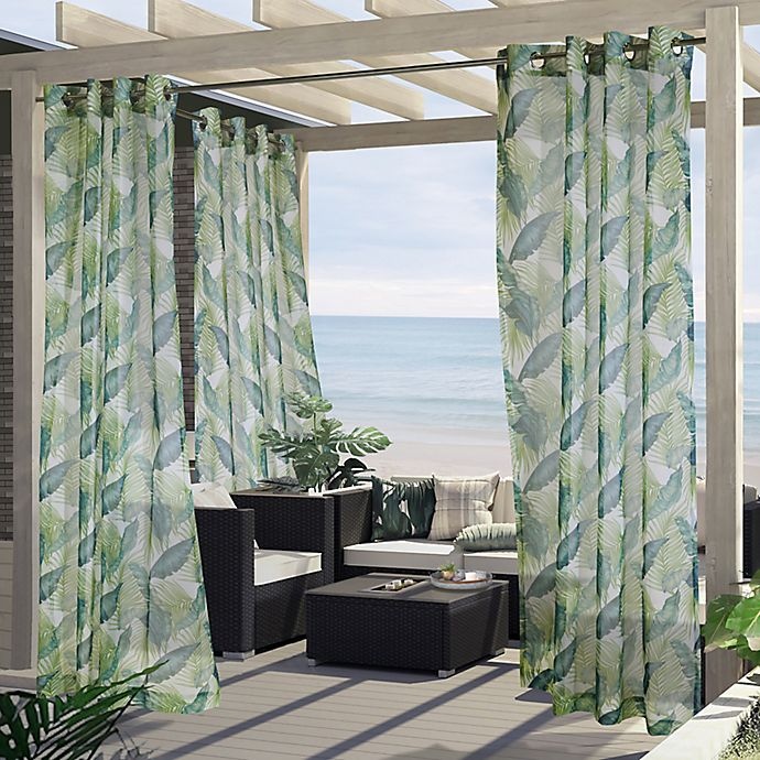 slide 1 of 5, Commonwealth Home Fashions Bonaire Botanical Grommet Outdoor Curtain Panel - Green, 84 in