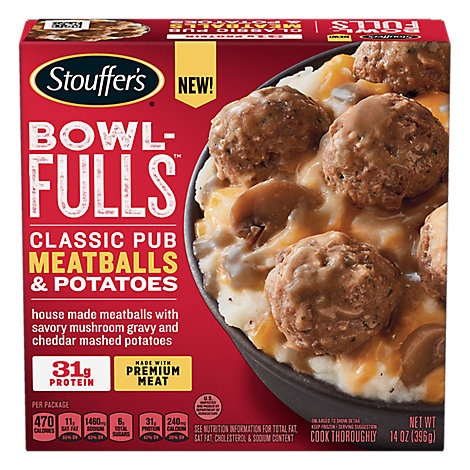 slide 1 of 1, Stouffer's Stouffers Bowl Fulls Pub Meatballs & Mash Meal Bowl, 14 oz