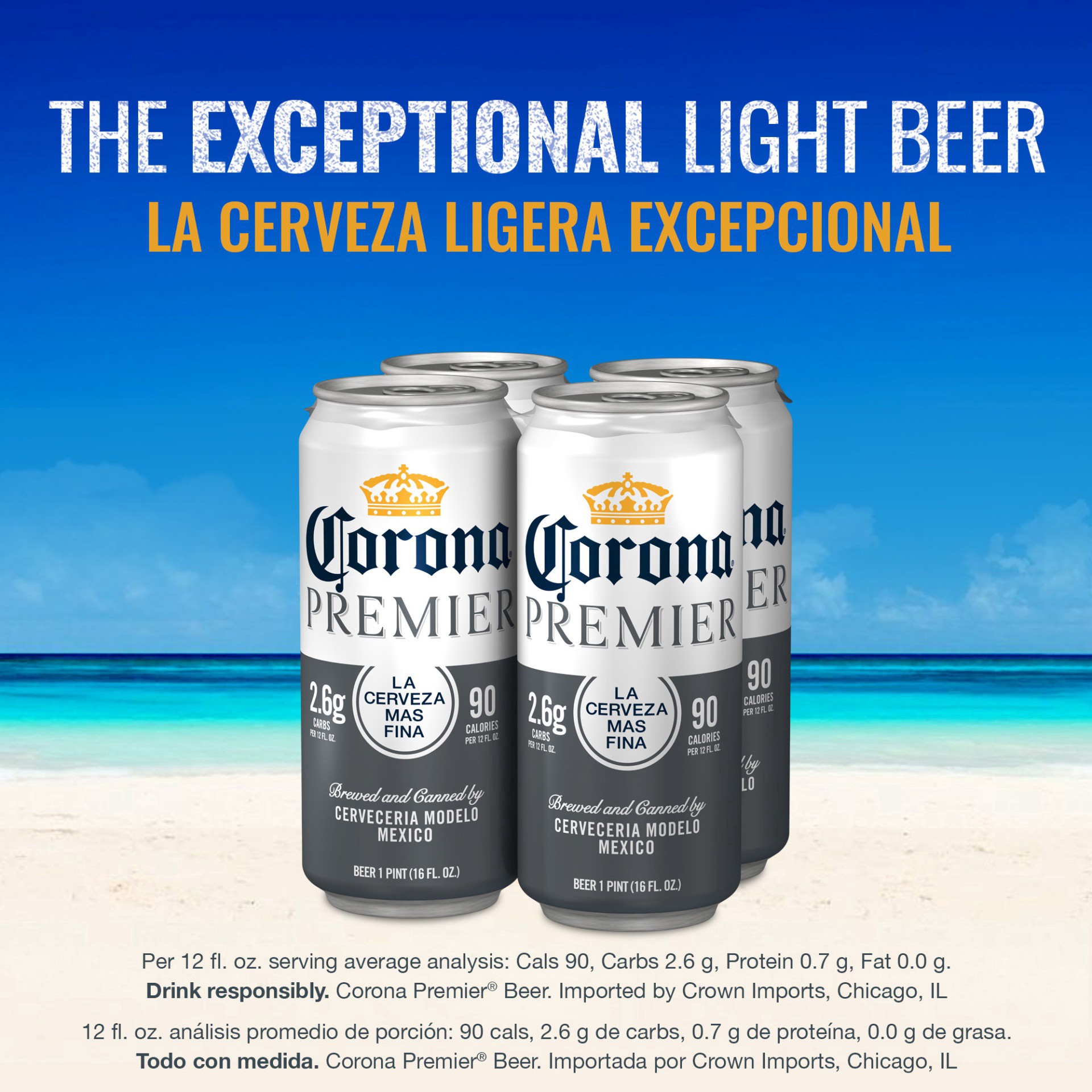 slide 3 of 6, Corona Premier Mexican Lager Import Light Beer, 16 fl oz Can, 4.0% ABV, 16 fl oz