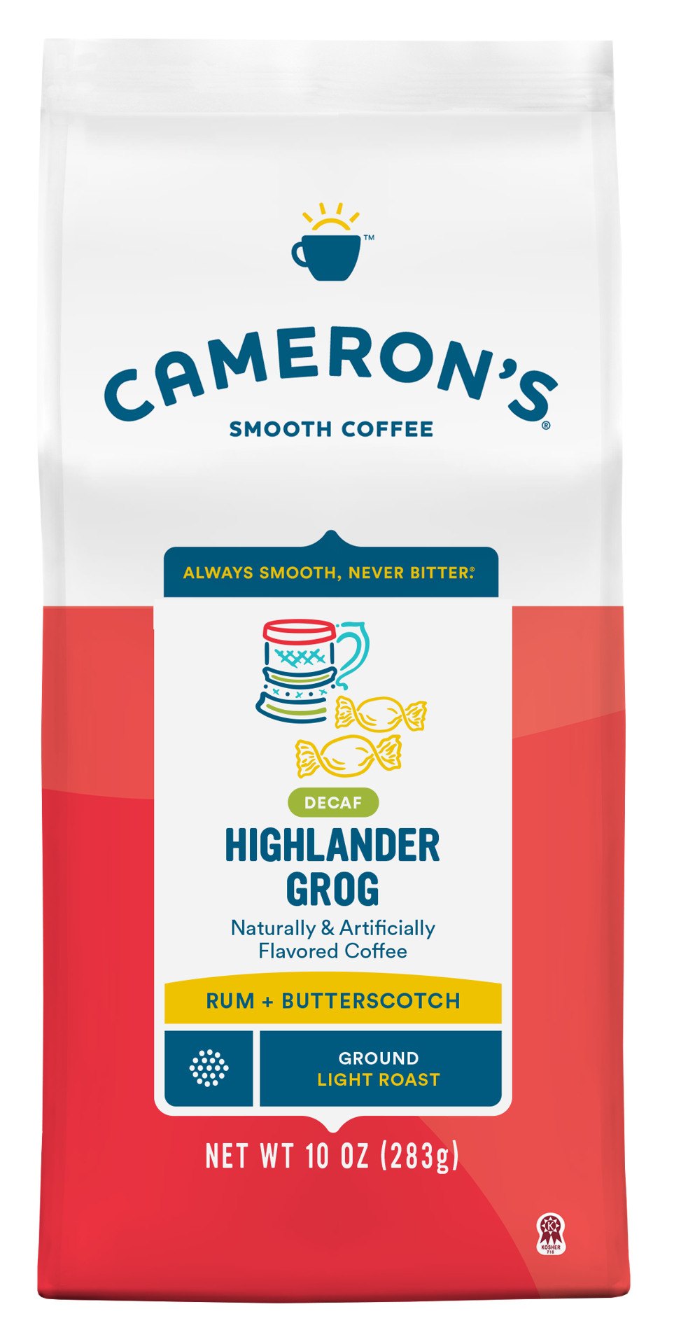 slide 1 of 1, Cameron's Coffee Roasted Ground Coffee Bag, Flavored, Decaf Highlander Grog, 10oz, 10 oz