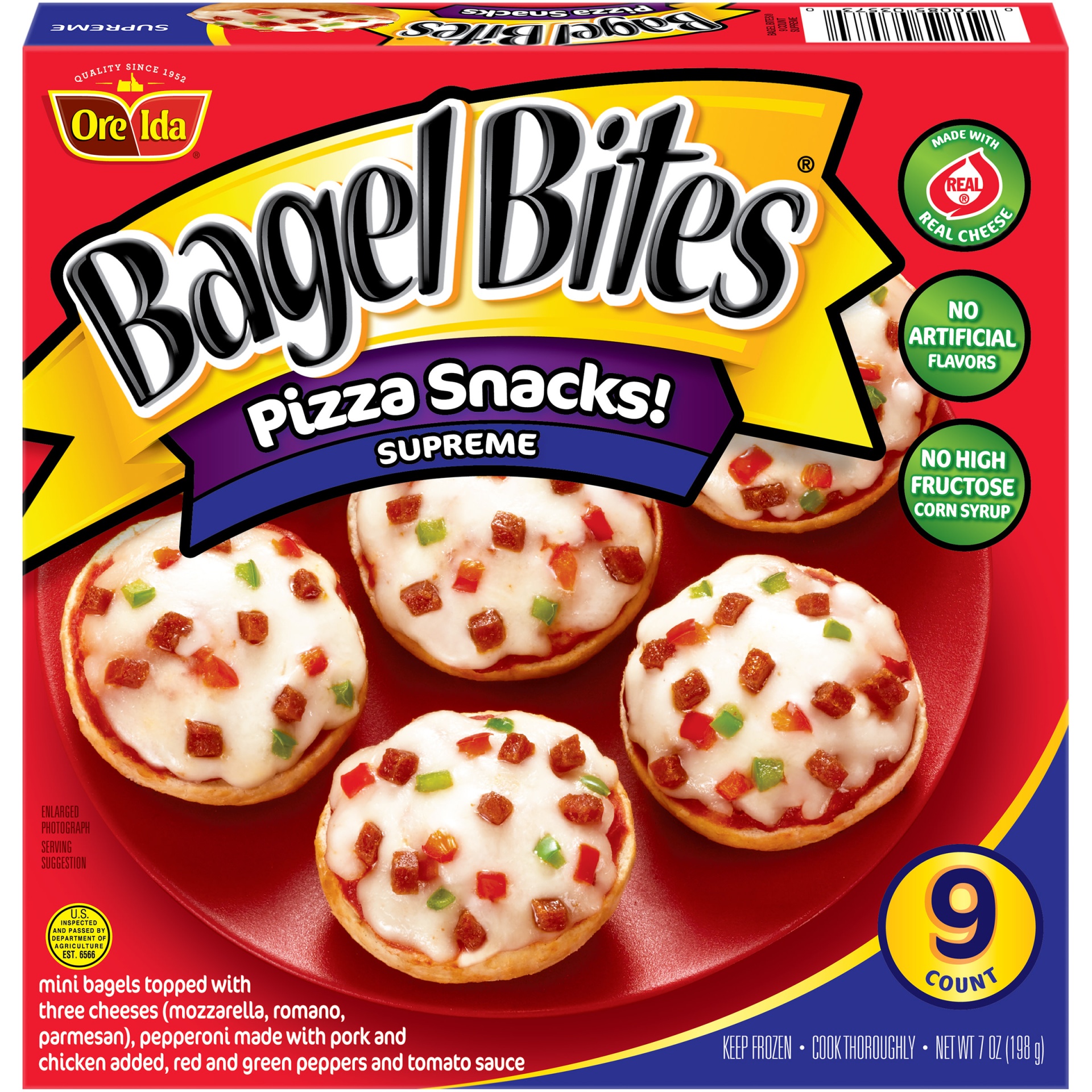 slide 1 of 1, Bagel Bites Supreme Mini Pizza Bagel Frozen Snacks, 7 oz