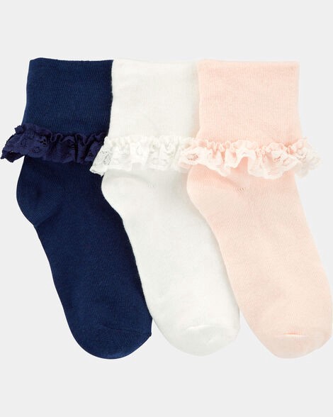slide 1 of 1, Carter's Girls 3-Pack Lace Cuff Socks Pink/White/Navy 4-7, 1 ct