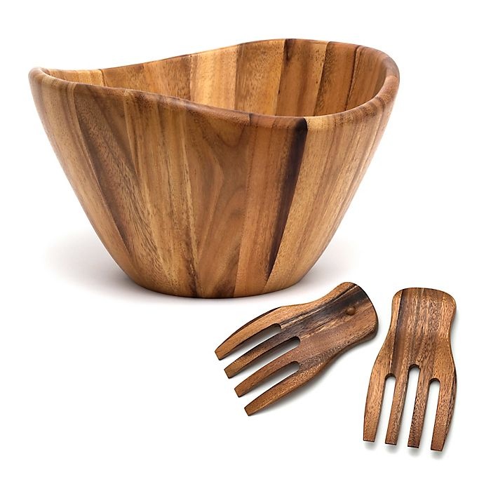 slide 1 of 3, Lipper International Acacia Wood Wave Bowl and Salad Hand Set, 3 ct