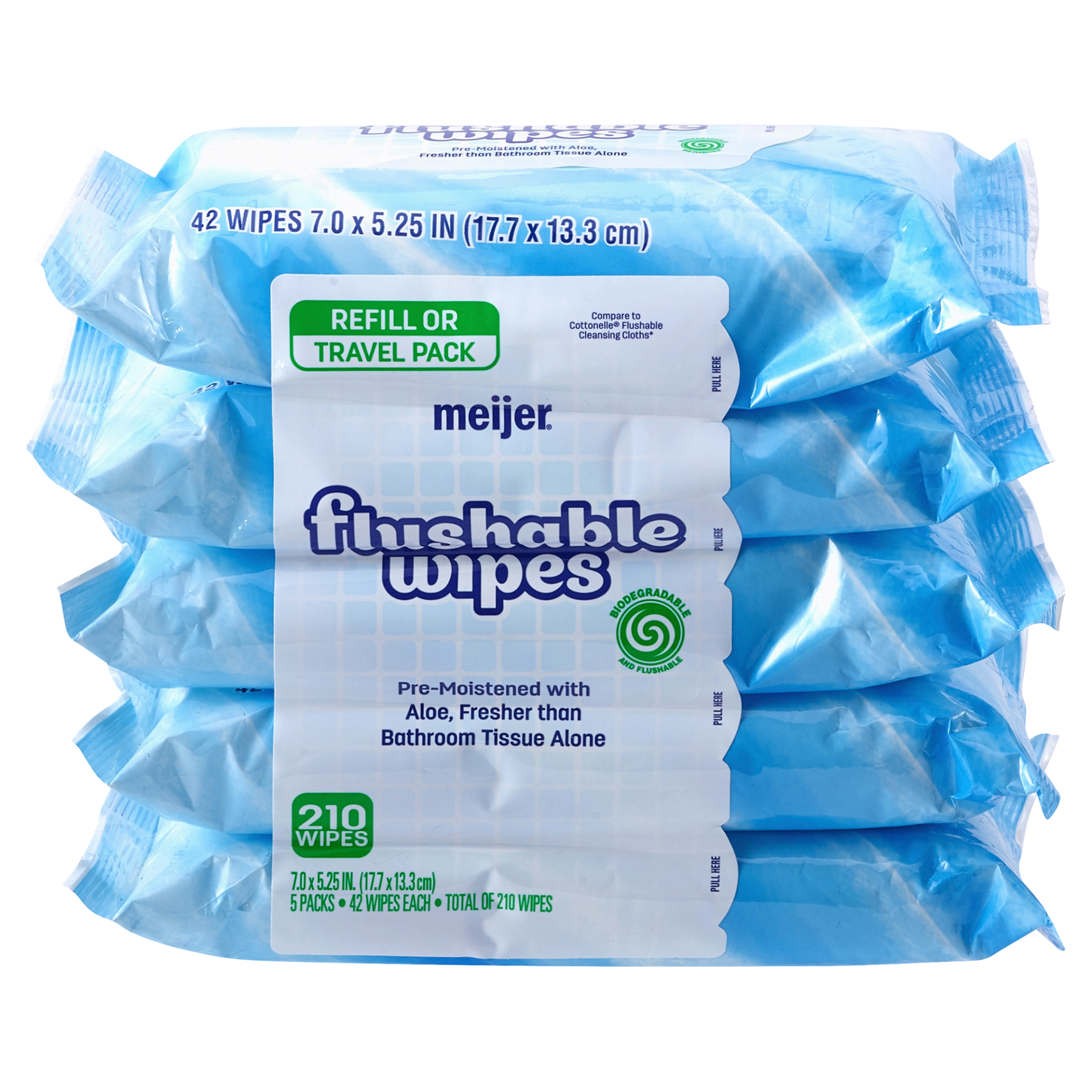 slide 1 of 1, Meijer Flushable Wipes Multi Pack, 5 pk; 210 ct