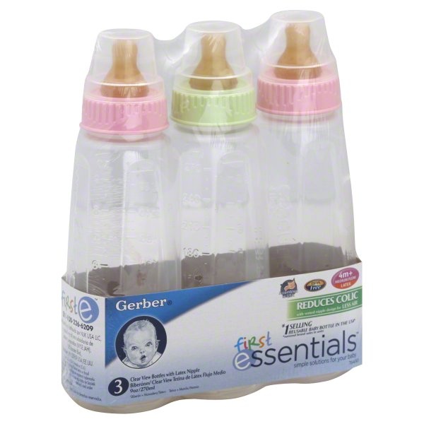 slide 1 of 1, Gerber First Essentails Silicone Bottles, 3 ct