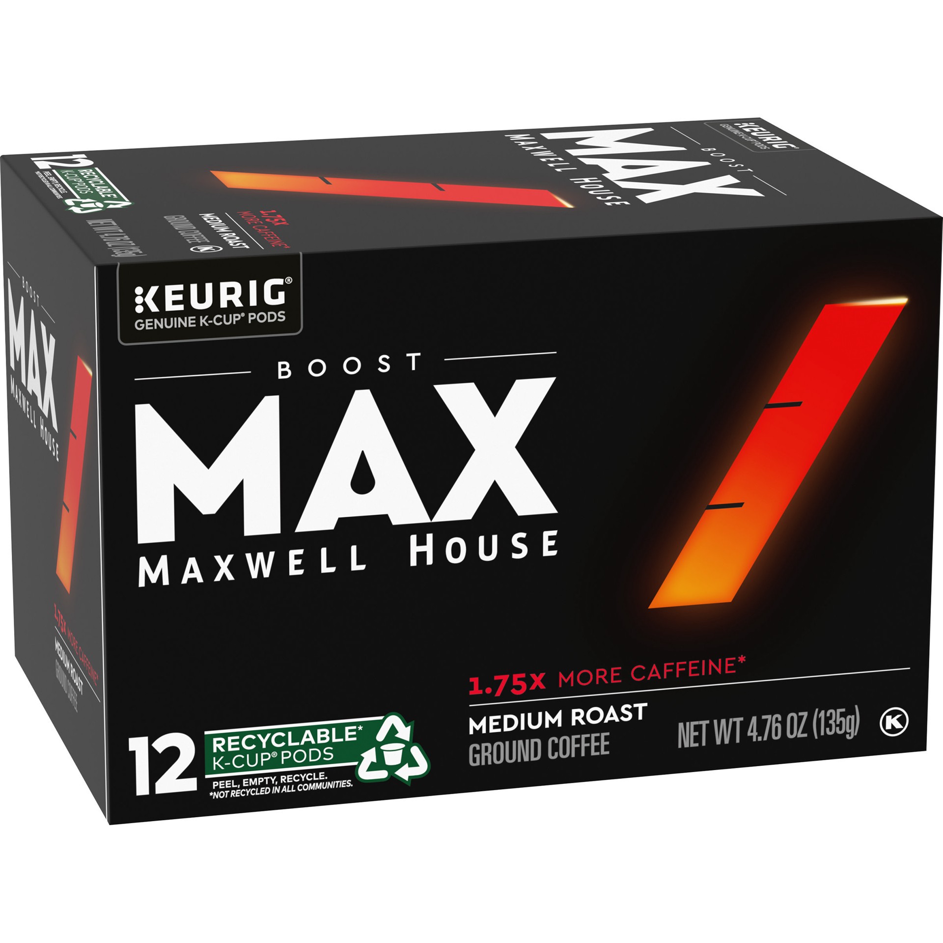 slide 3 of 4, Maxwell House Max Boost Medium Roast K-Cup Coffee Pods with 1.75X More Caffeine, 12 ct Box, 12 ct